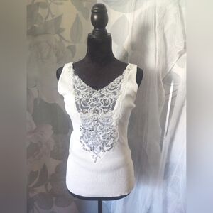 Cache ⚪White Camisole◽LACE Tank-Top~ Size: MED